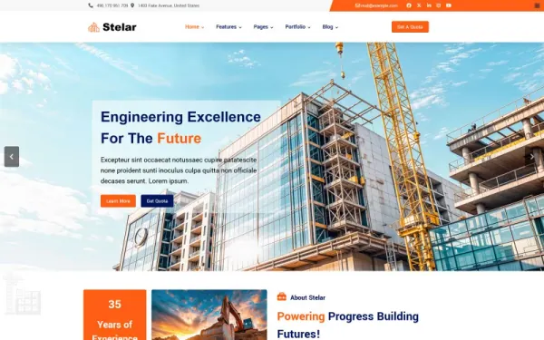Stelar Construction Business Industry Joomla Template — premium Joomla template preview