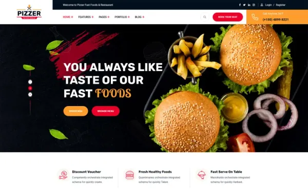 Pizzer - Fast Food Restaurant Joomla Template — premium Joomla template preview