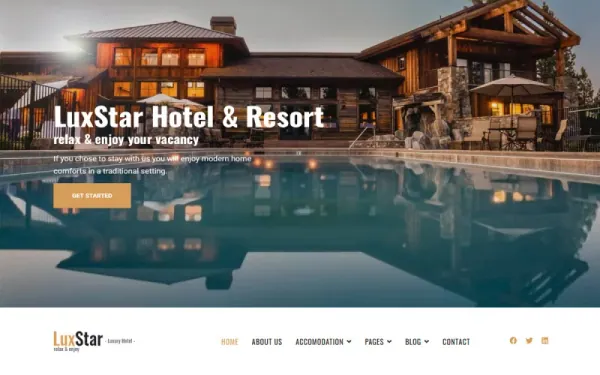 LuxStar Hotel and Resort Booking Joomla 6 — premium Joomla template preview