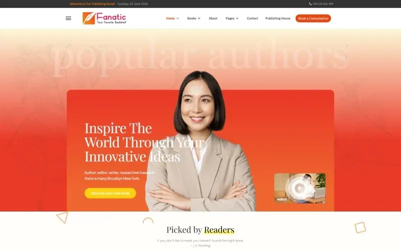 JL Fanatic Book Authors, Publishers, and Bookstores Joomla6 Template — premium Joomla template preview