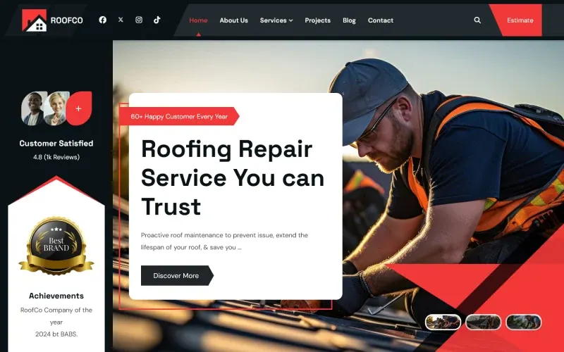 Roofco - Roofing and Construction Joomla Template — premium Joomla template preview