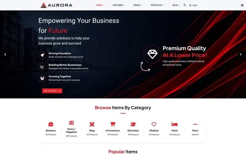 Aurora Corporate Business Multi-Purpose Joomla Template — premium Joomla template preview