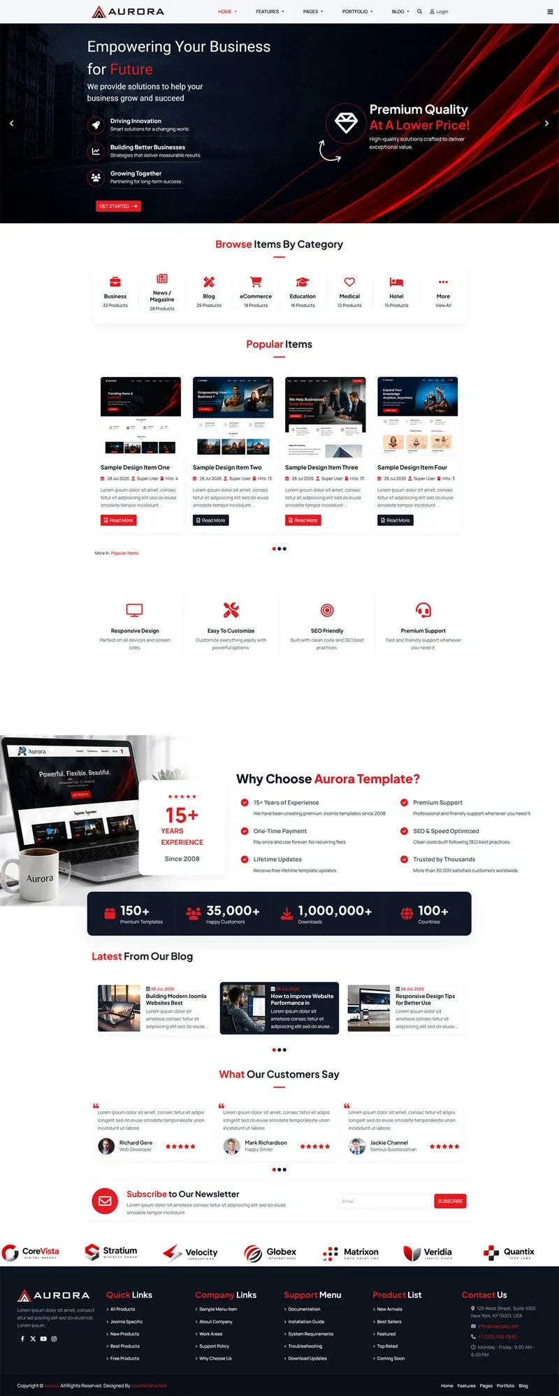 Aurora Corporate Business Multi-Purpose Joomla Template - Features Image 1